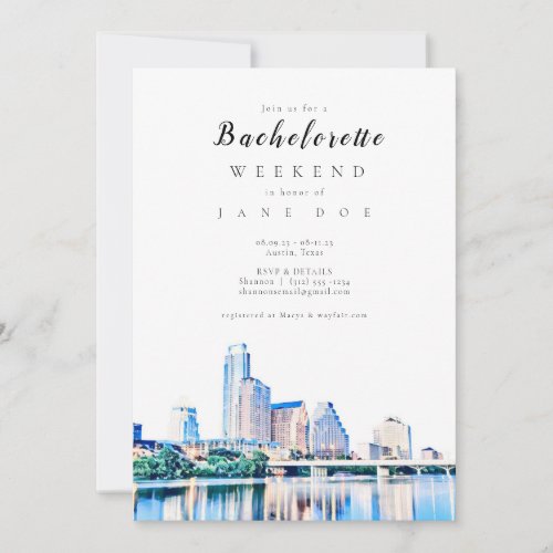 Austin Texas Skyline Bachelorette Party Invitation