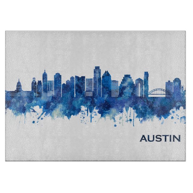 Austin Texas Skyline Blue Cutting Board (Front)