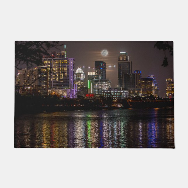 Austin, Texas Skyline Full Moon Doormat (Front)