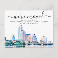 Austin Texas Skyline Moving Announcement Postcard