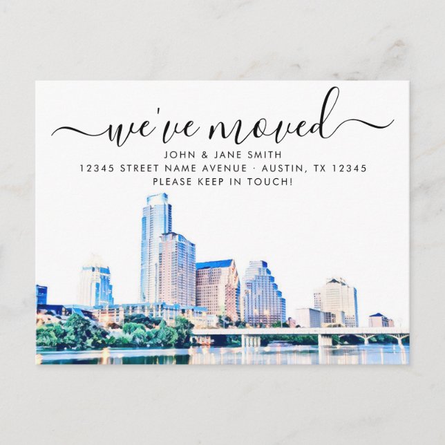 Austin Texas Skyline Moving Announcement Postcard (Front)