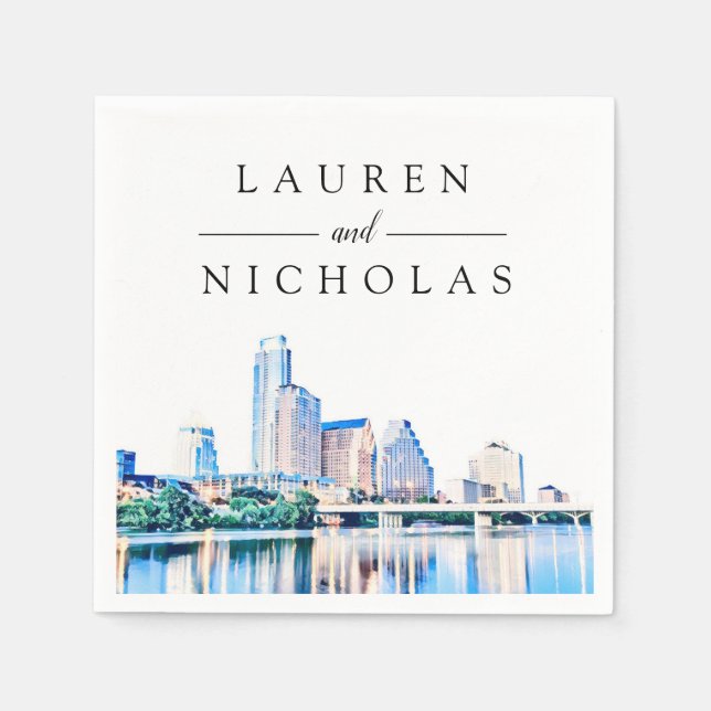 Austin Texas Skyline Personalized Wedding Napkins (Front)