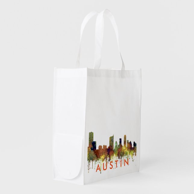 Austin, Texas Skyline - Safari Buff Reusable Grocery Bag (Front Side)