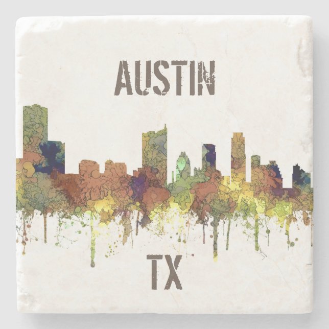 Austin Texas Skyline SG-Safari Buff Stone Coaster (Front)