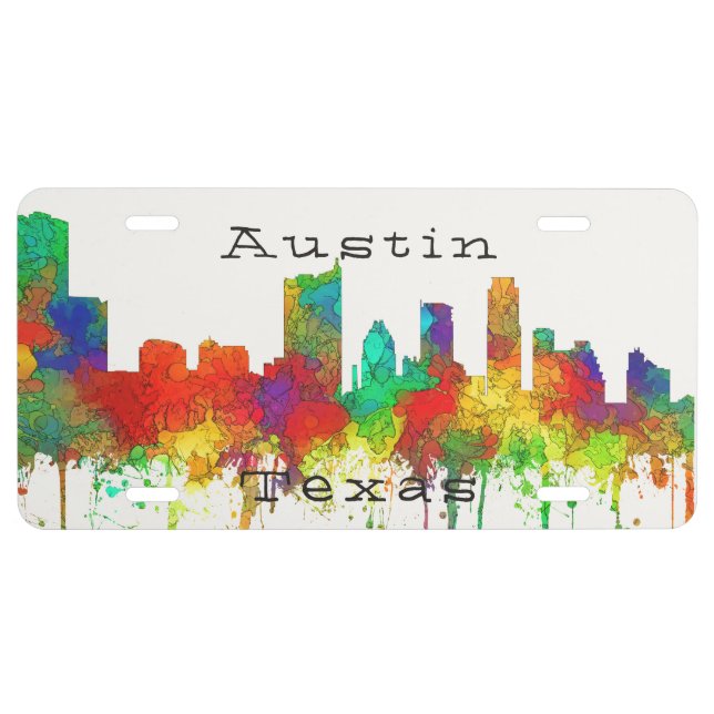 Austin, Texas Skyline - Stained Glass License Plate (Front)