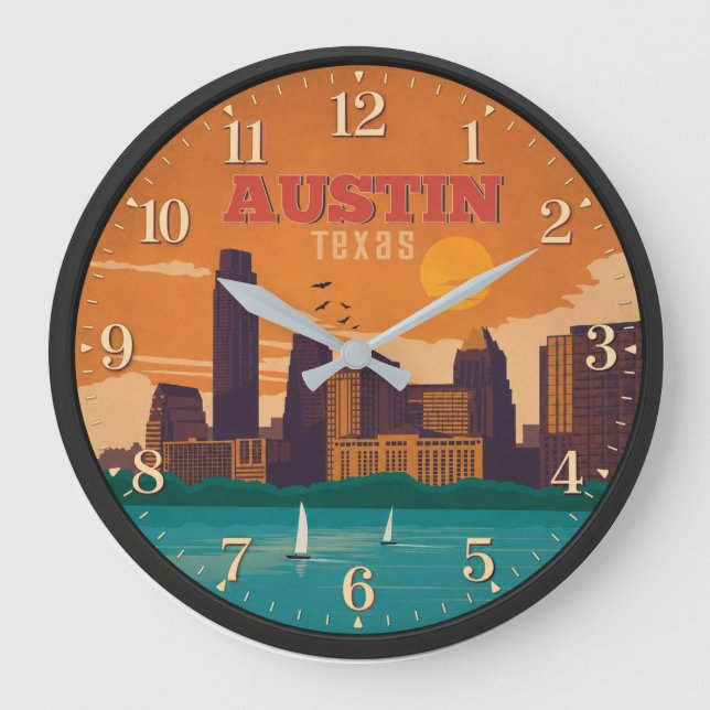 Austin Texas Skyline Sunset  Large Clock (Front)