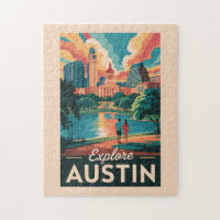 Austin Texas Skyline Travel Art Vintage