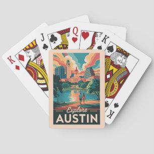 Austin Texas Skyline Travel Art Vintage Poker Cards