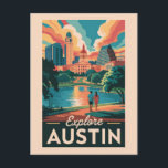 Austin Texas Skyline Travel Art Vintage Postcard<br><div class="desc">Austin retro vector travel design. From exploring South Congress Avenue to enjoying the outdoors at Zilker Park and Barton Springs,  Austin offers a perfect mix of urban charm,  natural beauty,  and laid-back energy.</div>