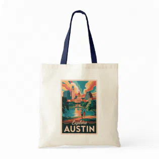 Austin Texas Skyline Travel Art Vintage Tote Bag