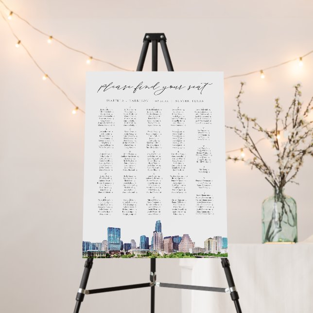 AUSTIN TEXAS Skyline Travel Wedding Seating Chart Foam Board (In Situ (Stand))