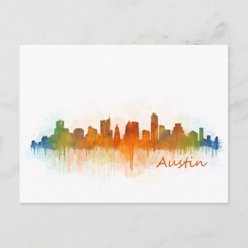 Austin Texas skyline Watercolor v3 Postcard