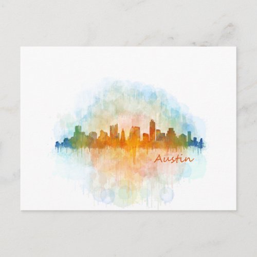 Austin Texas skyline watercolor v4 Postcard