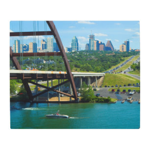 Austin, Texas Skyline with Bats over Ladybird Lake Metal Print
