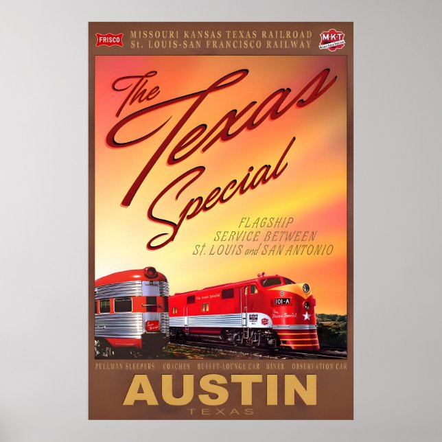Austin Texas Special Retro Train Poster MKT Katy (Front)