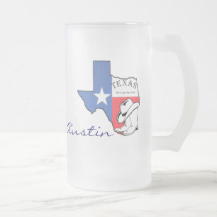 Austin, Texas State Map with Star, Boots, Hat Mug