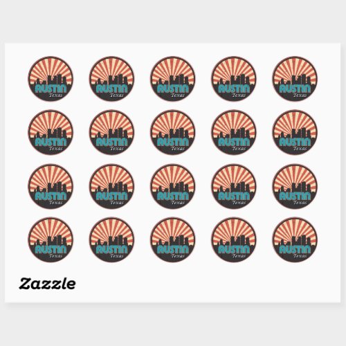 Austin Texas Tx City State Skyline Vintage Retro Classic Round Sticker