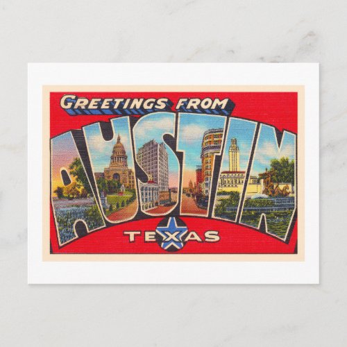 Austin Texas TX Vintage Large Letter Postcard