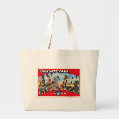 Austin Texas TX Vintage Large Letter Postcard Large Tote Bag