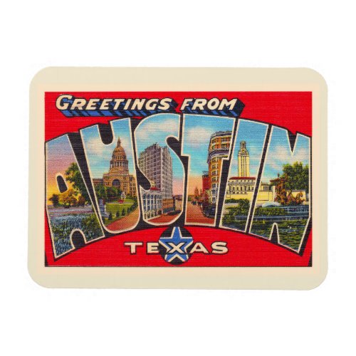 Austin Texas TX Vintage Large Letter Postcard Magnet