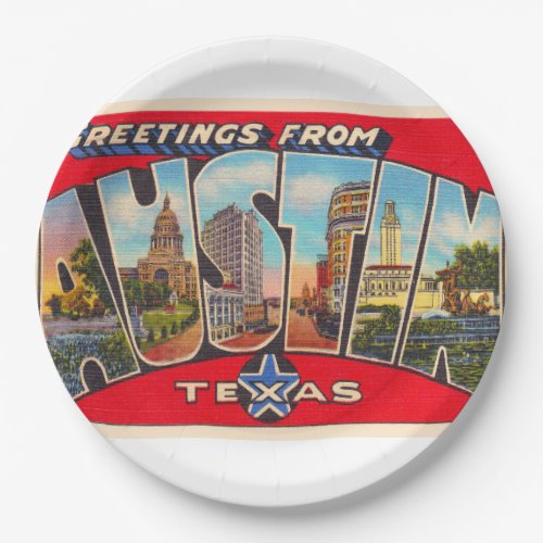 Austin Texas TX Vintage Large Letter Postcard Paper Plates