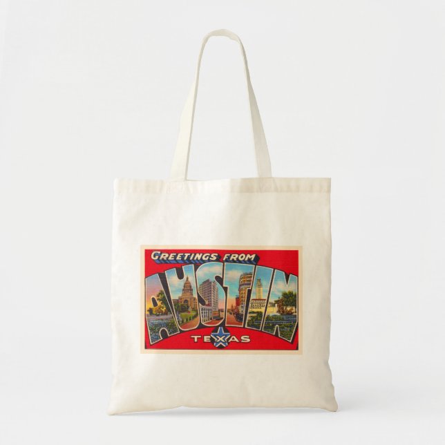 Austin Texas TX Vintage Large Letter Postcard Tote Bag (Front)