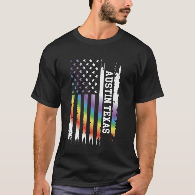 Austin Texas United States Distressed Rainbow w US T-Shirt (Front)