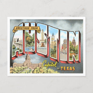 Austin, Texas Vintage Big Letters Postcard