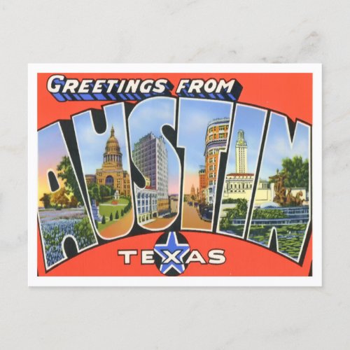 Austin Texas Vintage Big Letters Postcard