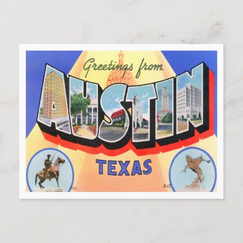 Austin Texas Vintage Big Letters Postcard
