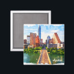 Austin Texas Vintage Travel City Watercolor Magnet<br><div class="desc">Colorful and stylish Austin Texas Skyline Magnet showcasing the cityscape of the city in Texas in a watercolor drawing scheme. makes an amazing gift idea and souvenir for every tourist of the american travel destination. Make it your own and purchase now.</div>