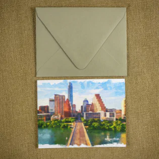 Austin Texas Vintage Travel City Watercolor Postcard