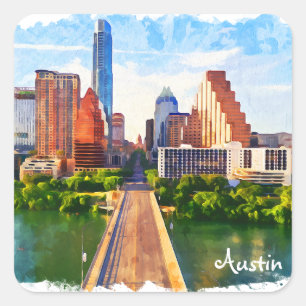 Austin Texas Vintage Travel City Watercolor Square Sticker