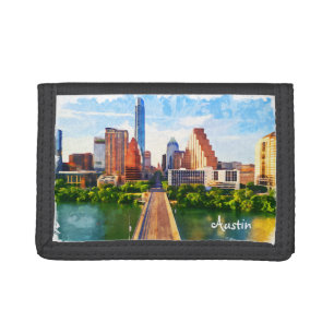Austin Texas Vintage Travel City Watercolor Tri-fold Wallet