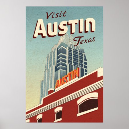 Austin Texas Vintage Travel Poster