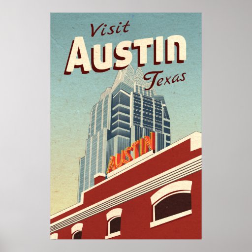 Austin Texas Vintage Travel Poster