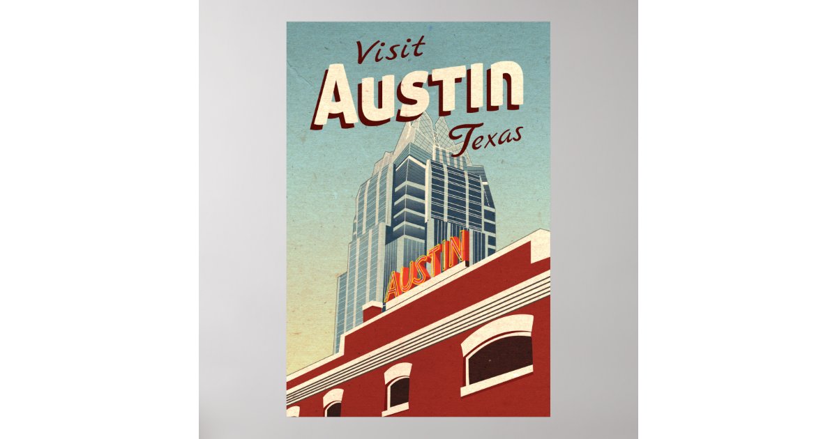 Austin Texas Vintage Travel Poster Zazzle