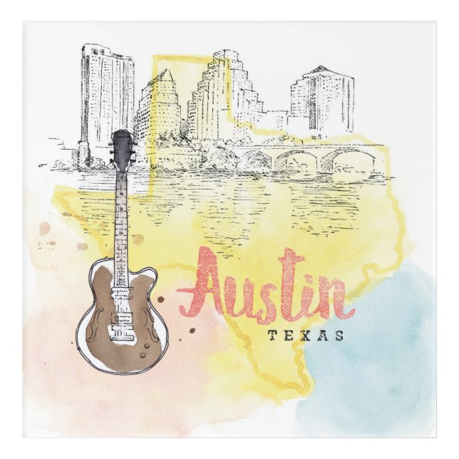 Austin,Texas | Watercolor Sketch Acrylic Print (Front)