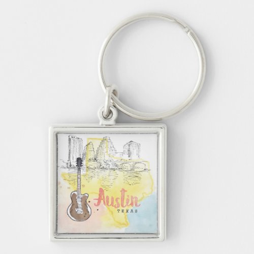 AustinTexas  Watercolor Sketch Keychain