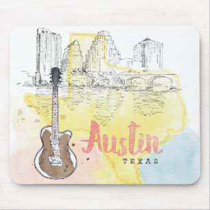 Austin,Texas Watercolor Sketch Mouse Pad
