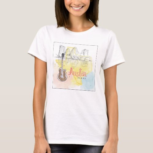 AustinTexas  Watercolor Sketch T_Shirt