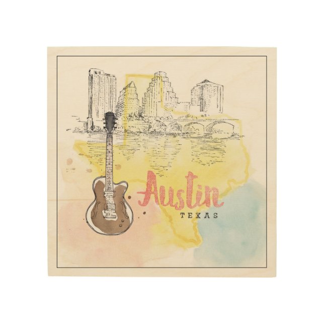Austin,Texas | Watercolor Sketch Wood Wall Decor (Front)