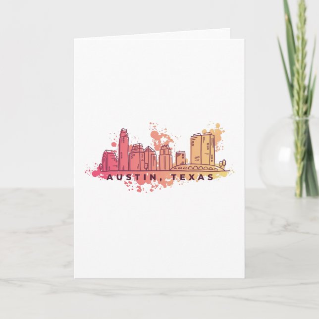 Austin Texas Watercolor Skyline Card (Front)