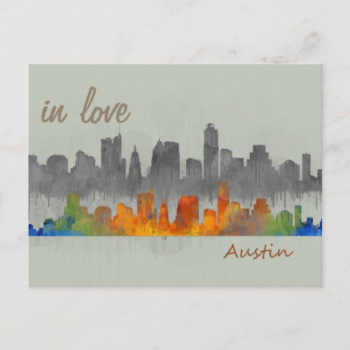 Austin Texas watercolor skyline in love city Postcard