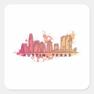 Austin Texas Watercolor Skyline Square Sticker