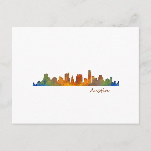 Austin Texas watercolor skyline v1 Postcard (Front)