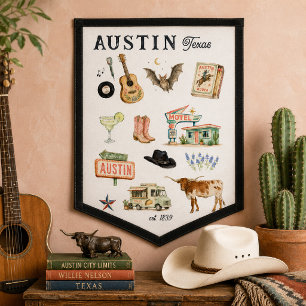 Austin Texas Watercolor Travel Pennant