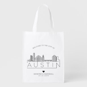 Austin, Texas Wedding   Stylized Skyline Grocery Bag