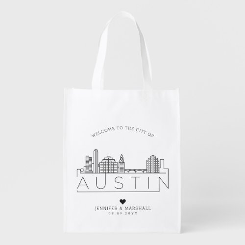 Austin Texas Wedding  Stylized Skyline Grocery Bag