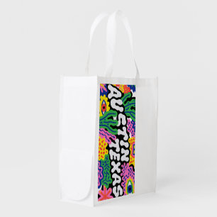 Austin Texas Weird Floral Graphic Tee Grocery Bag
